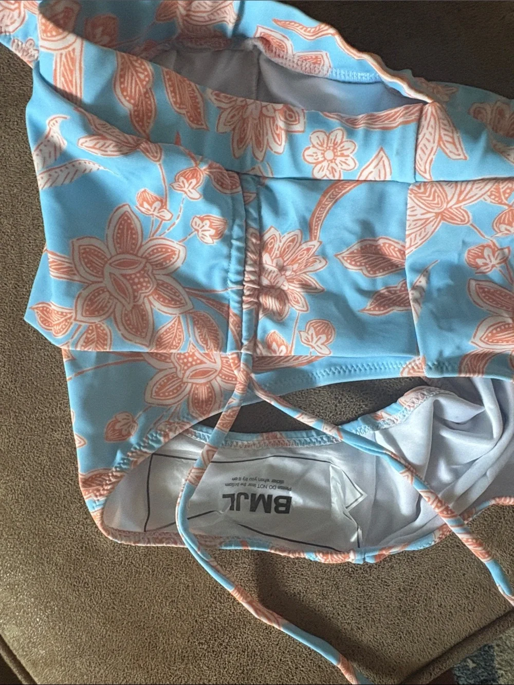 Light Blue Floral High-Waist Bikini Set with Ring Detail